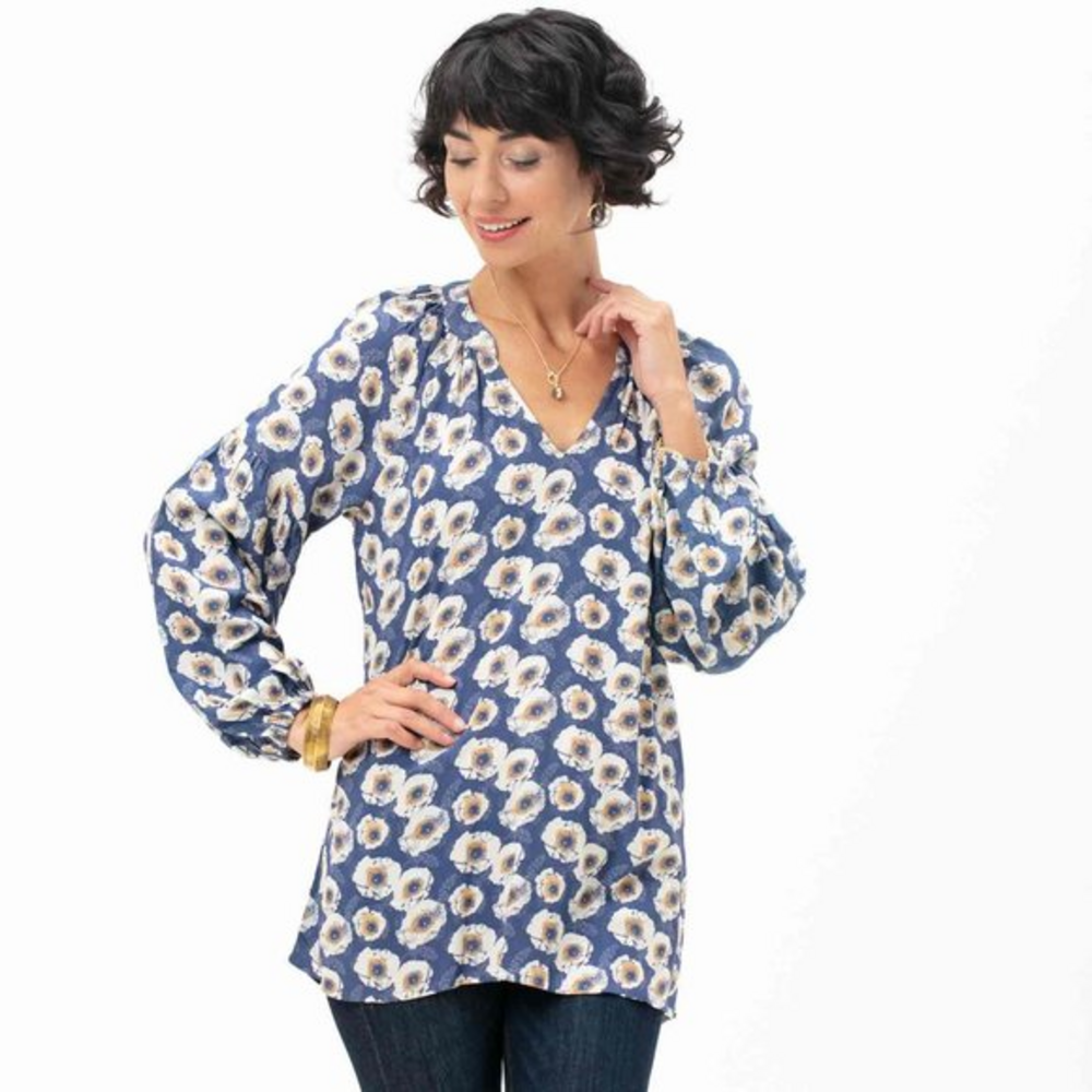 Rockflowerpaper Poppy Navy Soho Peasant‎ Blouse